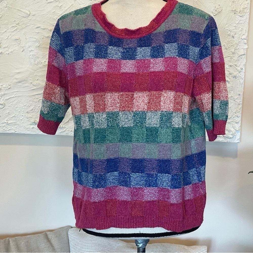 FREE PEOPLE Hudson Geometric checkerboard colorful Knit sweater sz S